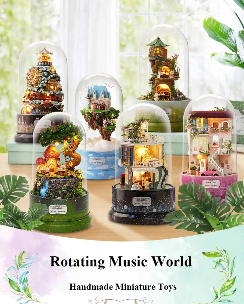 DIY Dollhouse Rotate Music Box Miniature Assemble Kits Doll House With Furnitures Wooden House Toys for Children Birthday Gift (1)