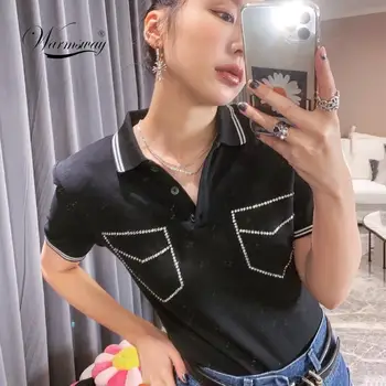 Summer New Women Lapel Short-sleeved T-shirt Lady 2020 High Quality Black White Korean Fake Pockets Slim Knitted Pullover B-098
Summer New Women Lapel Short-sleeved T-shirt Lady 2020 High Quality Black White Korean Fake Pockets Slim Knitted Pullover B-098