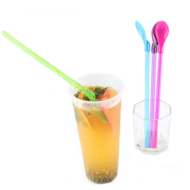 

2019 Creative Plastic Drinking Straw Spoon Dual-use Plastic Integrated Tea Straws Reusable Tea Tools Bar Accessories Utensils