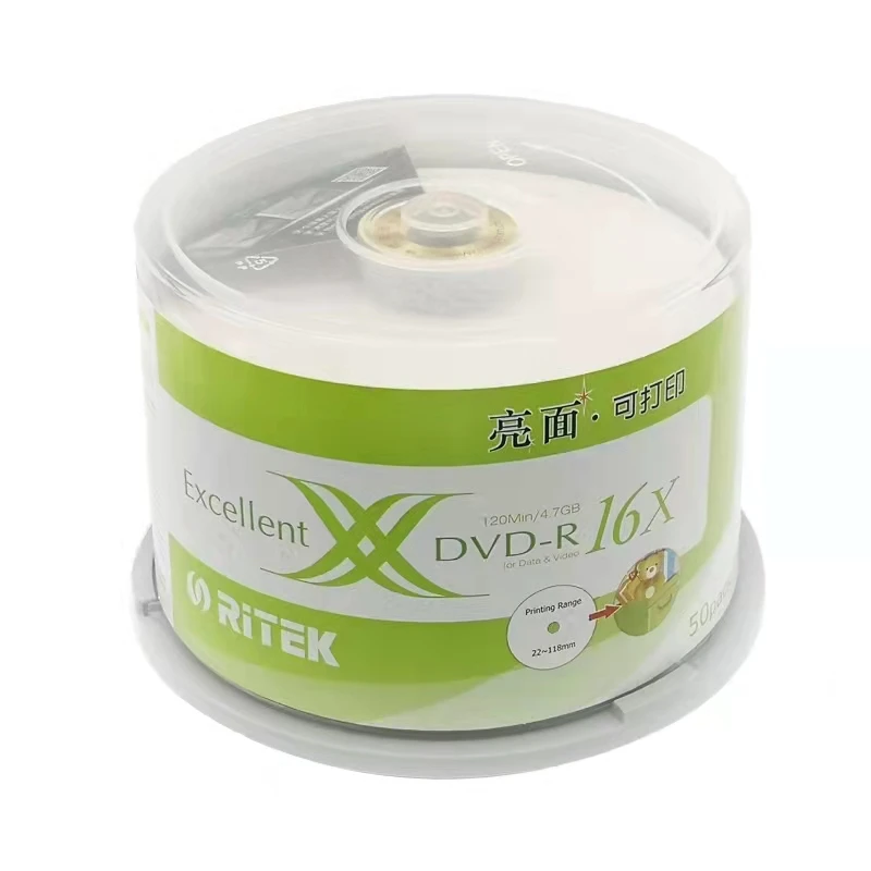 Ritek Blank Disks DVD-R 4.7GB DATA-120MIN Video 16X Speed X Game M2 Serials Blank Discs Empty DVD
Ritek Blank Disks DVD-R 4.7GB DATA-120MIN Video 16X Speed X Game M2 Serials Blank Discs Empty DVD