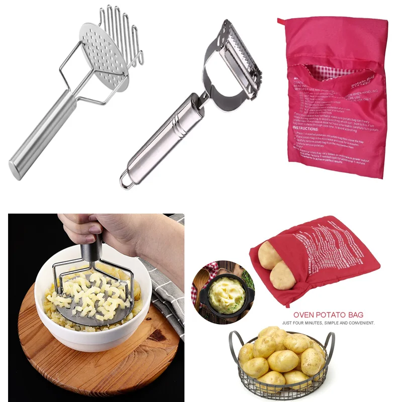 1Set Potato Masher/Pusher Stainless Steel Potatoes Press Crusher Smooth Mashed Tools with Reusable Microwave Oven Potato Bags
1Set Potato Masher/Pusher Stainless Steel Potatoes Press Crusher Smooth Mashed Tools with Reusable Microwave Oven Potato Bags