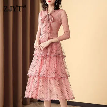 Europe Fashion Spring Summer Dresses for Women Elegant Female Vestido Long Sleeve Bow Collar Dot Print Ruffle Layered Mesh Dress
Europe Fashion Spring Summer Dresses for Women Elegant Female Vestido Long Sleeve Bow Collar Dot Print Ruffle Layered Mesh Dress