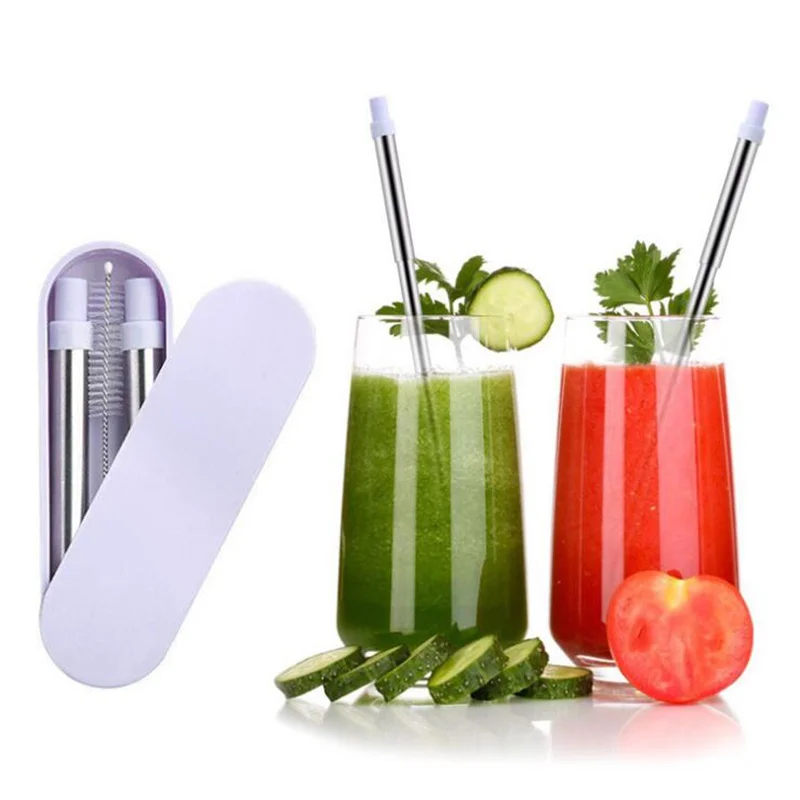 

Portable Collapsible Drinking Straws Stainless Steel Reusable Metal Straw with Brush Storage Case for Travel Party Bar Tools