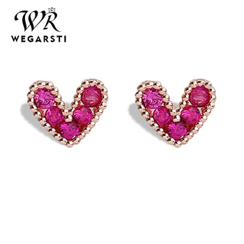 

WEGARSTI 925 Sterling Silver Heart Stud Earrings For Women Radiant Dazzling CZ Paved Wedding Party Jewelry 2020 Brincos