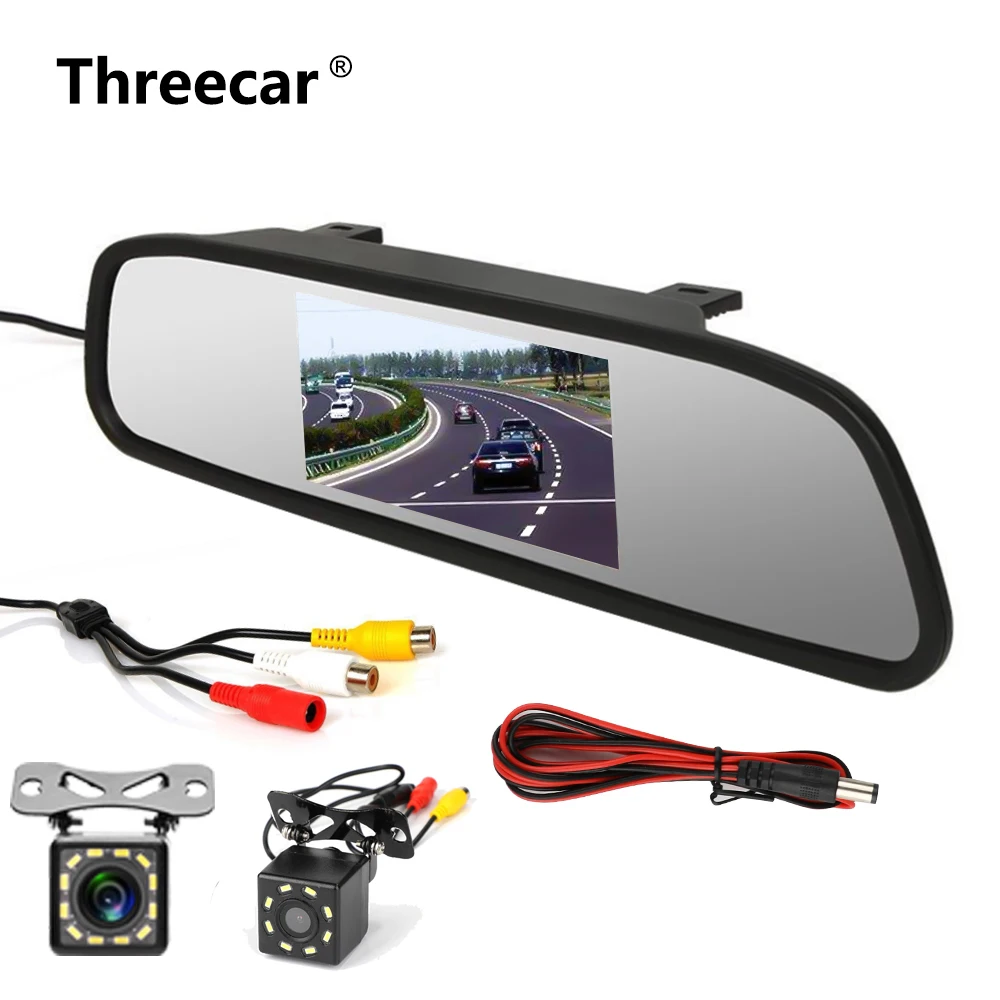 

4.3 inch TFT LCD HD 800*480 Screen Car Mirror Monitor Reversing Auto Parking Assistance with 2 Video Input Rearview Camera