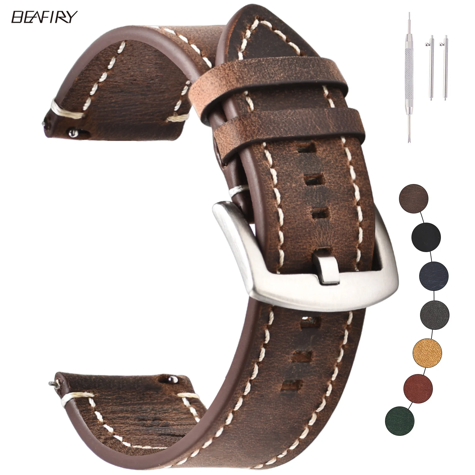 Ремешок для часов BEAFIRY из кожи Крейзи Хорс быстросъемный кожаный браслет huawei fossil