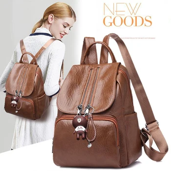 Custom Made Travel Backpack Bags Casual Women PU Leather Shoulder Bags Street Designer Female Leather Backpack Bag Bear Pendant 
Custom Made Travel Backpack Bags Casual Women PU Leather Shoulder Bags Street Designer Female Leather Backpack Bag Bear Pendant