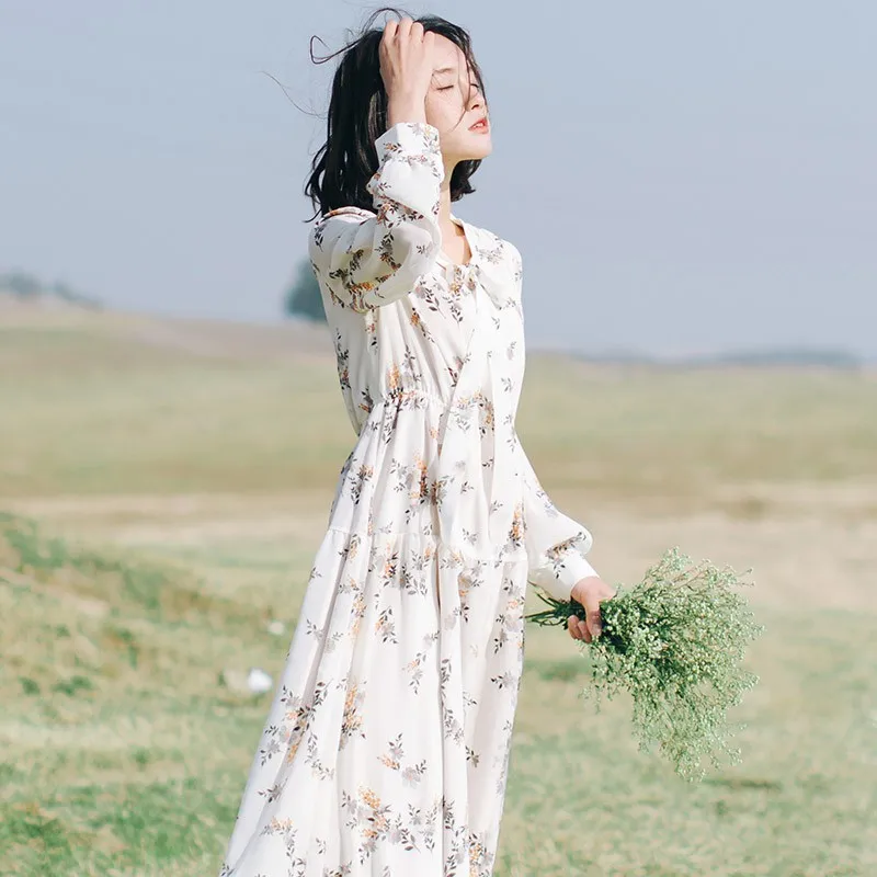 2019 Spring And Autumn Long Sleeve Gentle Fairy Skirt Retro French Mid-length Literature And Art Floral-Print Qmilch Full Body D
2019 Spring And Autumn Long Sleeve Gentle Fairy Skirt Retro French Mid-length Literature And Art Floral-Print Qmilch Full Body D