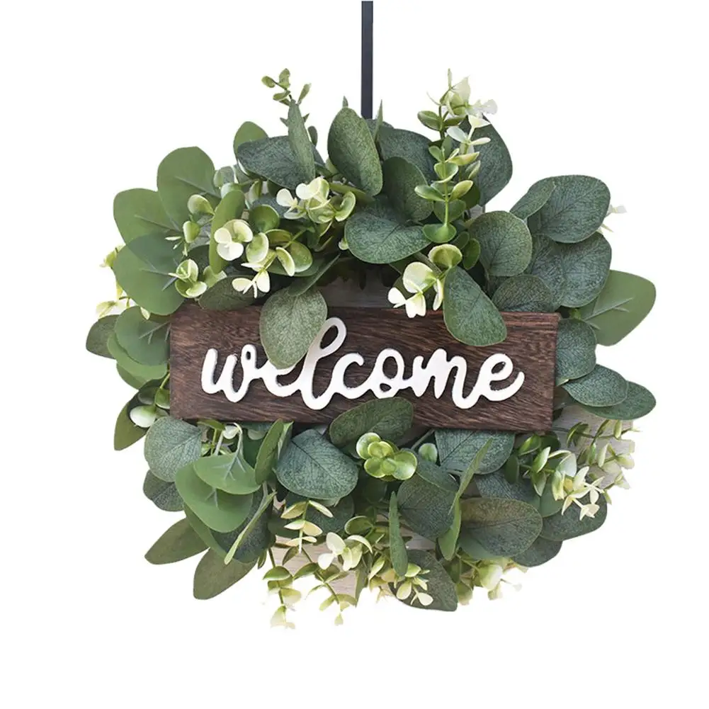 

Artificial Eucalyptus Wreath Faux Green Leaf Wreath For Door Wall Home Decorating Garland Welcome Banner For Porch Entrance