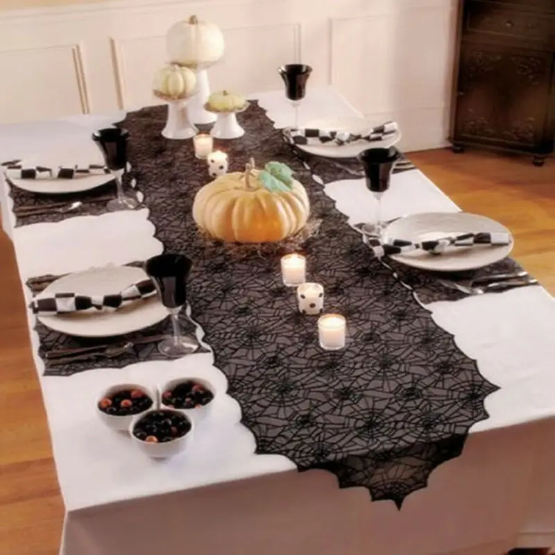 Newest Arrival Halloween Spider Web Black Table Runner Lace Tablecloth Cover Party Table Decor
Newest Arrival Halloween Spider Web Black Table Runner Lace Tablecloth Cover Party Table Decor