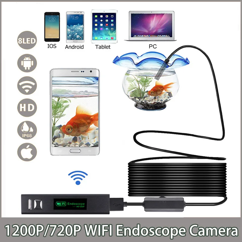 WIFI Endoscope Camera HD 1200P/720P Mini Waterproof Hard Wire Wireless 8mm 8 LED Borescope Camera For Android IOS Mac W
WIFI Endoscope Camera HD 1200P/720P Mini Waterproof Hard Wire Wireless 8mm 8 LED Borescope Camera For Android IOS Mac W