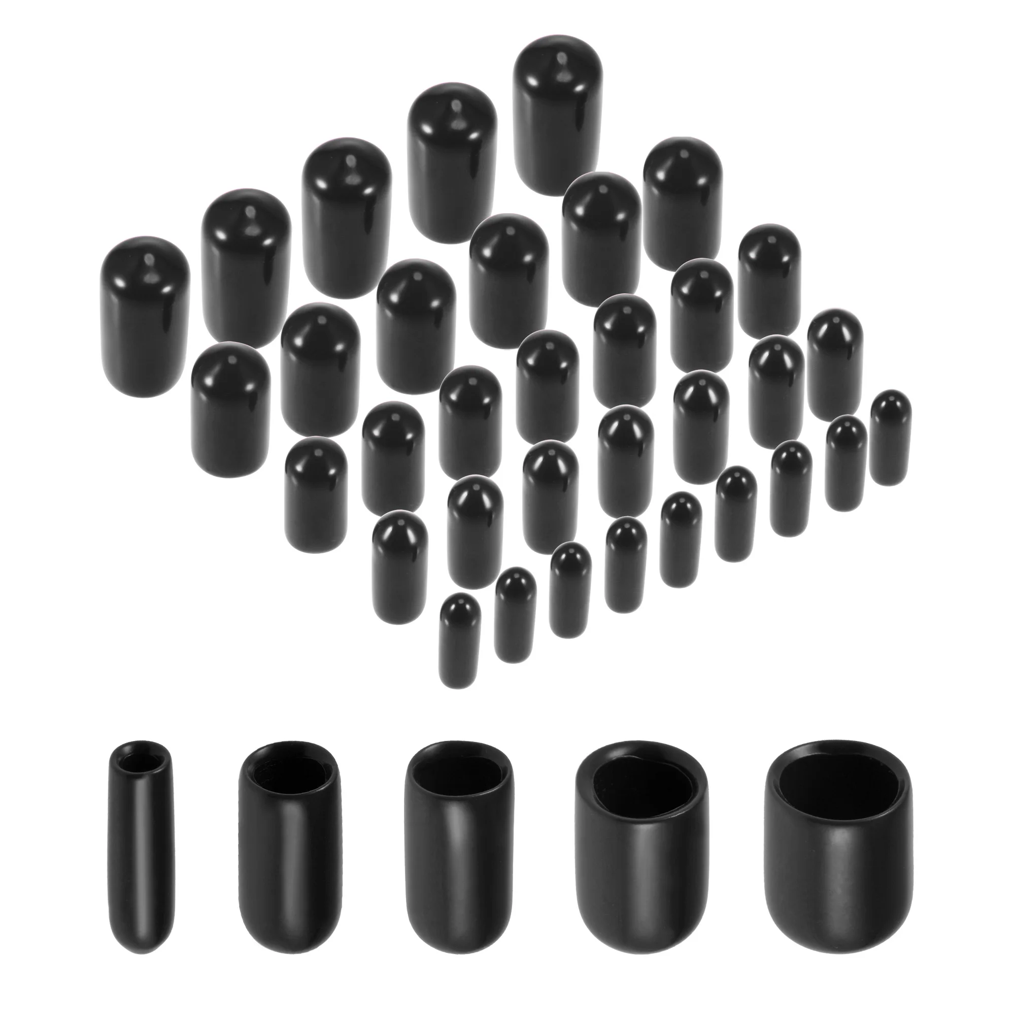 

Uxcell 100pcs Rubber End Caps 1/8" 3/16" 1/4" 5/16" 3/8" Black Vinyl Cover Screw Thread Protectors Assortment Kit Plastic Sleeve