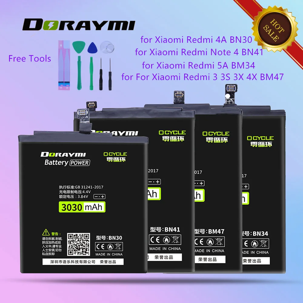 DORAYMI Replacement Batteries for Xiaomi Redmi 3 3S 3X 4X 4A 5A Note 4 Note4 Cell Phone Bateria BM47 BN30 BN34 BN41 Battery | Мобильные