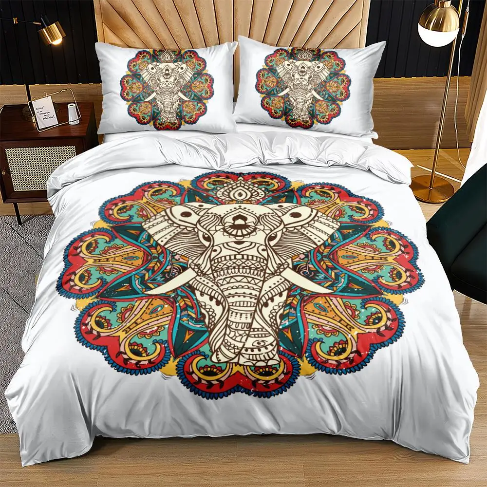 

Vintage Elephant Design Duvet Cover Sets Bohemian,Indian Style Bedding Set King Size Quilt/Comforter Covers Pillow Shams 3 Piece