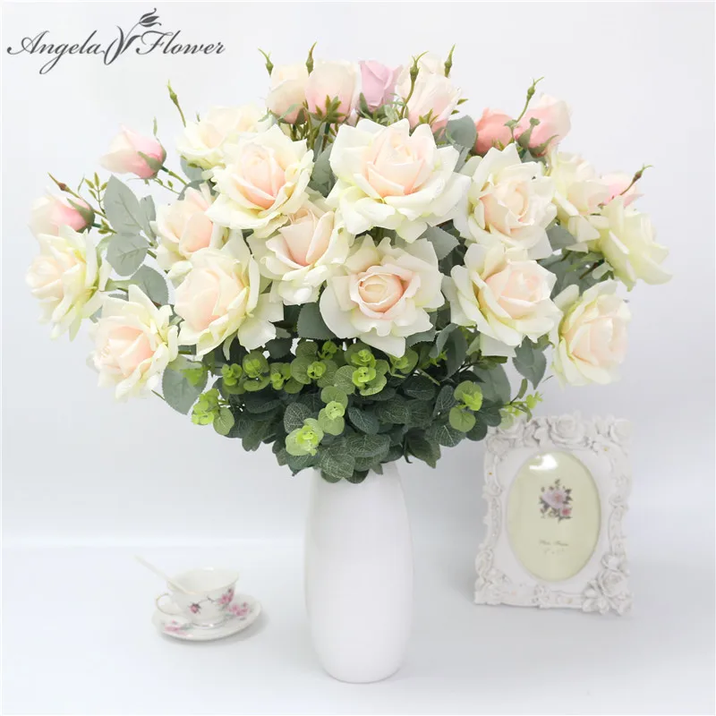 

Artificial flower roses white silk DIY fake flower for home decor wedding bouquet Valentine's Day gift roses flores artificiales