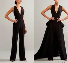 2020 Black Evening Jumpsuits With Detachable Skirt V Neck Prom Gowns ruffles peplum Cheap Plus Women Formal Pant suit
2020 Black Evening Jumpsuits With Detachable Skirt V Neck Prom Gowns ruffles peplum Cheap Plus Women Formal Pant suit