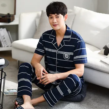 Summer Stripes Men Thin Modal Pajamas Suit Short Sleeve Trousers Button Loose and Plus-sized Clothing Wholesale
Summer Stripes Men Thin Modal Pajamas Suit Short Sleeve Trousers Button Loose and Plus-sized Clothing Wholesale