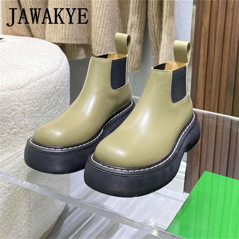 New Thick Sole Runway Short Ankle Boots Round Toe Genuine Leather Slip-on Chelsea Boots 2022 Spring Flat Platform Women Boots
New Thick Sole Runway Short Ankle Boots Round Toe Genuine Leather Slip-on Chelsea Boots 2022 Spring Flat Platform Women Boots
