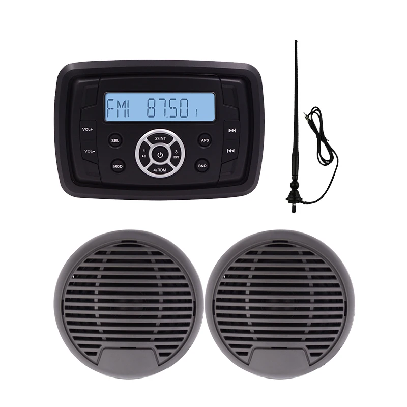 Guzare Waterproof Marine Audio Square Radio Receiver Bluetooth for Outdoor Car UTV ATV MP3 Player+ 3"Boat Speakers+Antenna
Guzare Waterproof Marine Audio Square Radio Receiver Bluetooth for Outdoor Car UTV ATV MP3 Player+ 3"Boat Speakers+Antenna