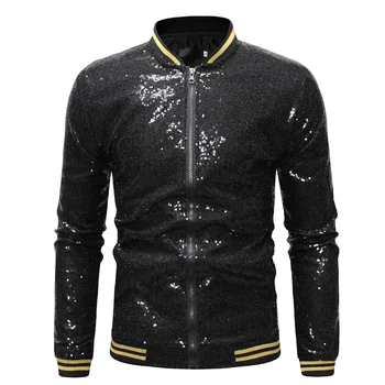 Sequined Jacket Men Hip Hop Fancy Outerwear Tops Male Baseball Collar Bomber Jacket Coat Striped Fashion Stage Glitter Clothing
Sequined Jacket Men Hip Hop Fancy Outerwear Tops Male Baseball Collar Bomber Jacket Coat Striped Fashion Stage Glitter Clothing