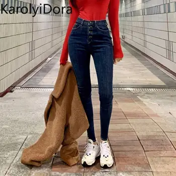 Fashion 2020 Spring Korean version of the 2-color new high-waist four-button buckle wash was thin feet slim feet pants jeans
Fashion 2020 Spring Korean version of the 2-color new high-waist four-button buckle wash was thin feet slim feet pants jeans