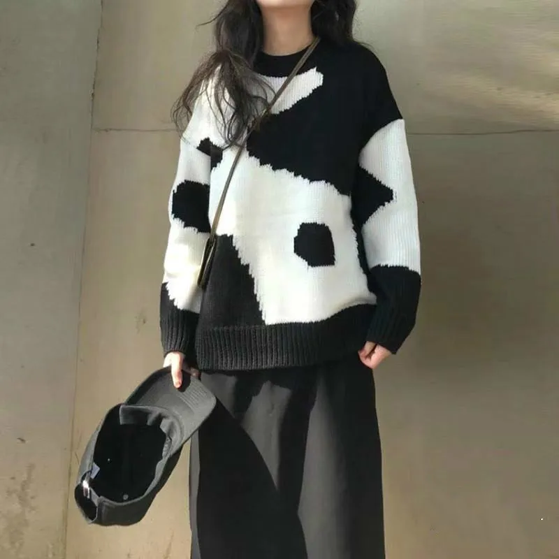 Sweater Ladies Knitted Casual Fashion Clothing Cow Pullover Print All-match Loose Stitching Sweater 2020 New
Sweater Ladies Knitted Casual Fashion Clothing Cow Pullover Print All-match Loose Stitching Sweater 2020 New