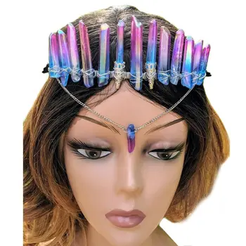 New Princess Rainbow Faux Raw Crystal Tiara Crown Quartz Drop Chain Aura Headband
New Princess Rainbow Faux Raw Crystal Tiara Crown Quartz Drop Chain Aura Headband