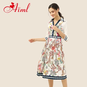 Aiml Spring Summer Fashion Loose Shirt Dress Women's Three Quarter Sleeve Empire Waist Flowers Print Pleated Elegant Dress 
Aiml Spring Summer Fashion Loose Shirt Dress Women's Three Quarter Sleeve Empire Waist Flowers Print Pleated Elegant Dress