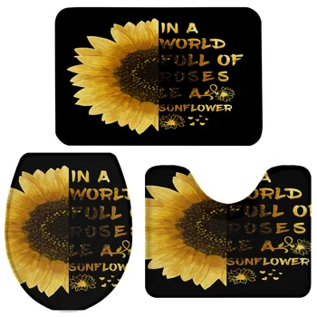 3 Pieces Bathroom Set Sunflower And Text Black Background Bath Set Toilet Cover Mat Pedestal Rug Non-Slip Bathroom Rug Set
3 Pieces Bathroom Set Sunflower And Text Black Background Bath Set Toilet Cover Mat Pedestal Rug Non-Slip Bathroom Rug Set