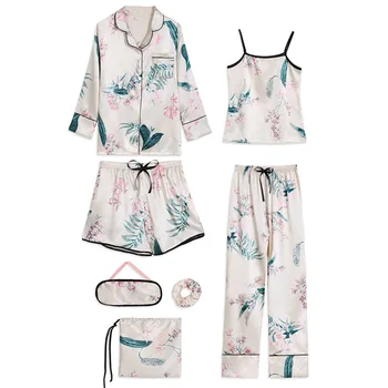 7Pcs/Set Sexy Lingerie Pink Striped Pajamas for Women Sleepwear Long Sleeve Soft Satin Silk Pajamas Sexy Satin Nightwear Set 
7Pcs/Set Sexy Lingerie Pink Striped Pajamas for Women Sleepwear Long Sleeve Soft Satin Silk Pajamas Sexy Satin Nightwear Set