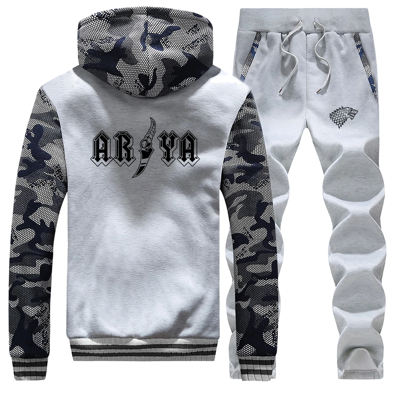 Game Of Thrones Brand Man Tracksuit Arya Stark Camo Thick Set Fleece Warm Pants Sweatshirts Fashion House Stark Sportsman Wear
Game Of Thrones Brand Man Tracksuit Arya Stark Camo Thick Set Fleece Warm Pants Sweatshirts Fashion House Stark Sportsman Wear