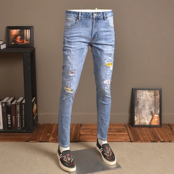 Spring Light Blue Jeans Men Ripped Stretch Slim Fit Classic Distressed Destroy Cotton Denim Pants QJ03
Spring Light Blue Jeans Men Ripped Stretch Slim Fit Classic Distressed Destroy Cotton Denim Pants QJ03