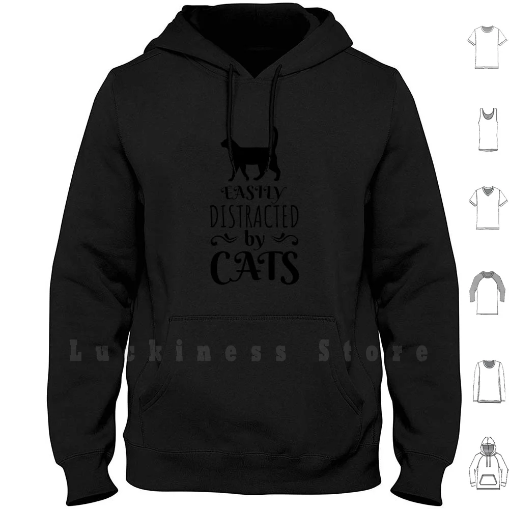 

Easily Distracted By Cats hoodies long sleeve Funny Farmer Life Quote Kids Cat Outdoor