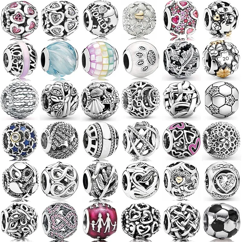 

New 925 Sterling Silver Charm Abundance Of Love Heart Football Starfish Shells Explosion Beads Fit Popular Bracelet DIY Jewelry