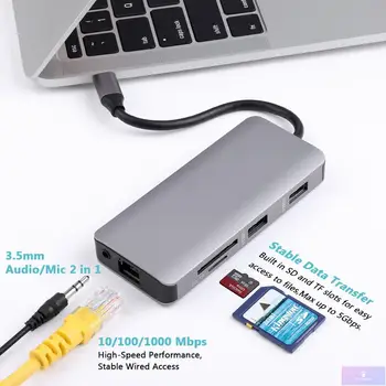 Type C to HDMI Docking Station USB3.0 Hub 5Gbps TF SD Card Reader 3.5mm Audio VGA 1080P 60Hz RJ45 1000M LAN Port
Type C to HDMI Docking Station USB3.0 Hub 5Gbps TF SD Card Reader 3.5mm Audio VGA 1080P 60Hz RJ45 1000M LAN Port