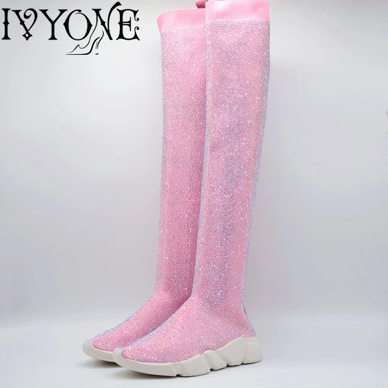 Shiny Rhinestones Long Boots Ladies Flat Platform Womens' Over the Knee Boots Aire Mesh Knit Stretch Crystal Thigh High Boots
Shiny Rhinestones Long Boots Ladies Flat Platform Womens' Over the Knee Boots Aire Mesh Knit Stretch Crystal Thigh High Boots