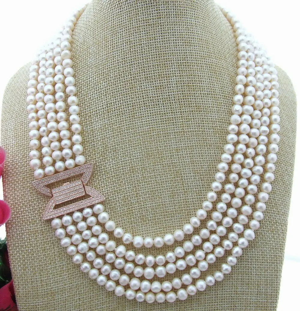 Hand knotted natural 5 strands white freshwater pearl micro inlay zircon accessories clasp necklace fashion jewelry
Hand knotted natural 5 strands white freshwater pearl micro inlay zircon accessories clasp necklace fashion jewelry