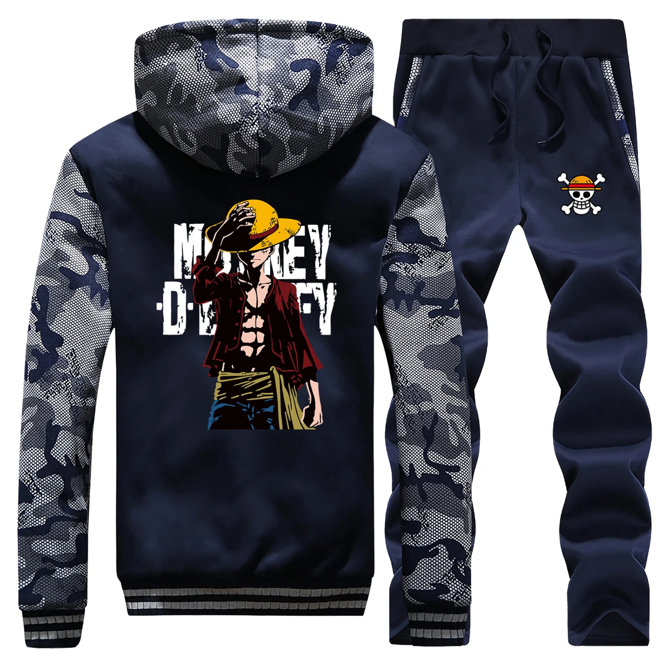 One Piece Luffy Winter 2019 Japan Anime Camouflage Mens Sweatshirt Hip Hop Coat Thick Hoodies Warm Jacket Suit Pants 2 Piece Set Aliexpress