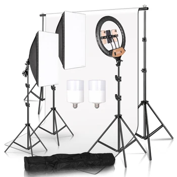 Photography Lighting Kit 18inch LED Ring Light,2x2M Background Stand,2X3M Muslin Backdrops,Softbox,Light Stand For Photo Studio
Photography Lighting Kit 18inch LED Ring Light,2x2M Background Stand,2X3M Muslin Backdrops,Softbox,Light Stand For Photo Studio