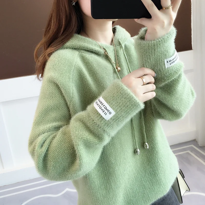 Lazy Wind Pullover Woman Sweaters 2020 Spring Autumn New Loose Bottom Shirt Thicker Imitation Mink Velvet Hooded Knit Wear Top
Lazy Wind Pullover Woman Sweaters 2020 Spring Autumn New Loose Bottom Shirt Thicker Imitation Mink Velvet Hooded Knit Wear Top