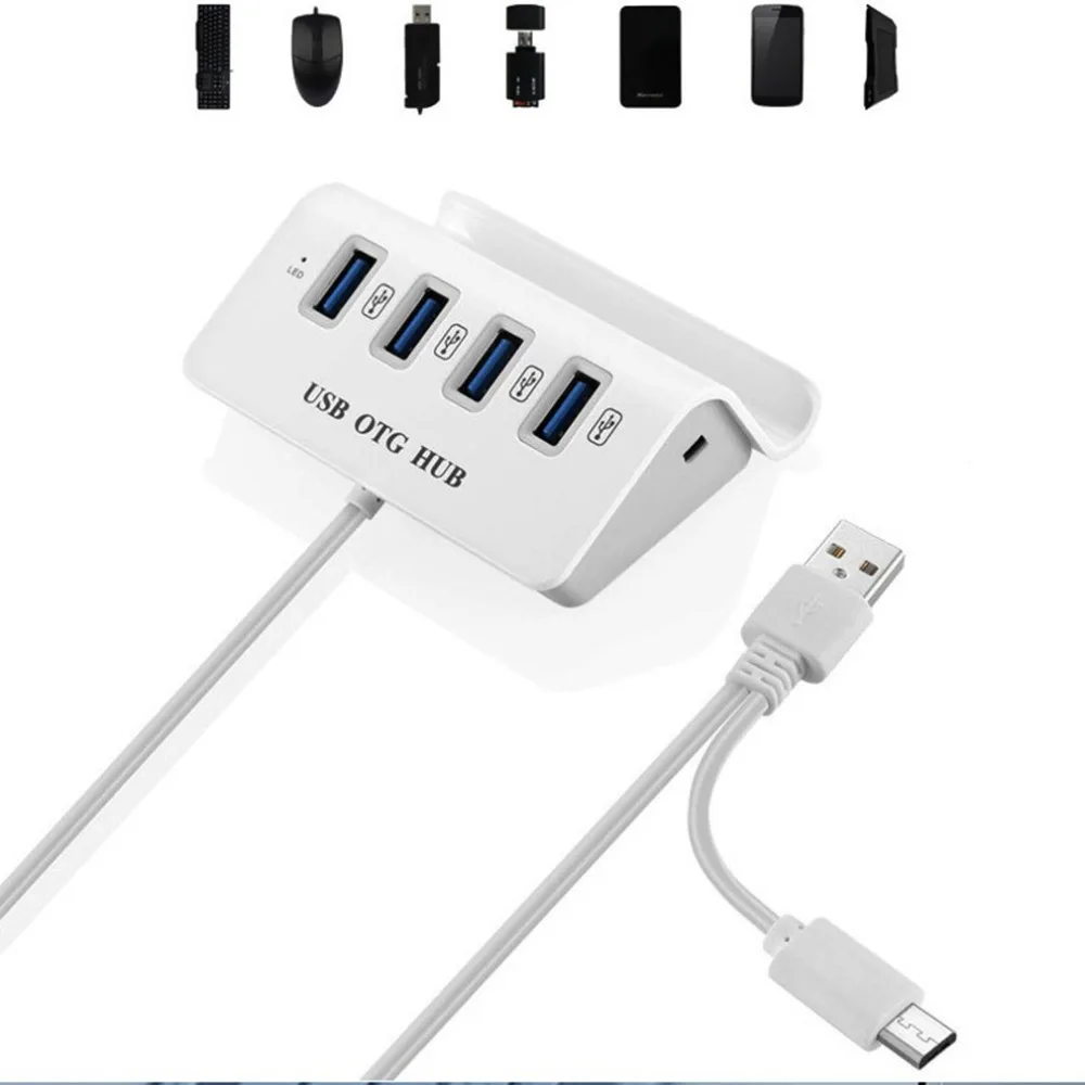 Фото USB OTG Hub 4 Ports Micro USB3.0 Adapter Cable Splitter Converter Android Type-C with Smartphone Holder | Компьютеры и офис