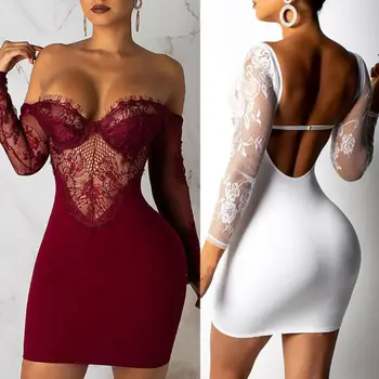 Sexy Lingerie Womens Night Club Off Shoulder Lace Long Sleeve Dress Women's Hollow Out Dress Clubwear Bodycon Dresses Baby Doll 
Sexy Lingerie Womens Night Club Off Shoulder Lace Long Sleeve Dress Women's Hollow Out Dress Clubwear Bodycon Dresses Baby Doll
