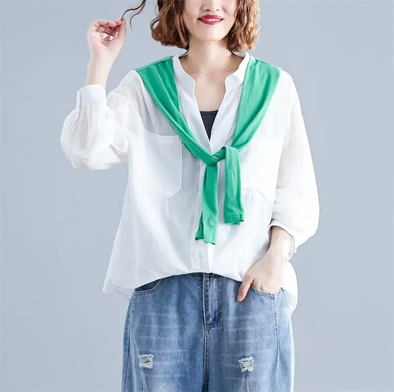2019 Autumn New Style Retro Loose-Fit V-neck Simple Shawl Two-Piece Set Solid Color Long Sleeve Versatile Tops Womens Blouse Wom 
2019 Autumn New Style Retro Loose-Fit V-neck Simple Shawl Two-Piece Set Solid Color Long Sleeve Versatile Tops Womens Blouse Wom