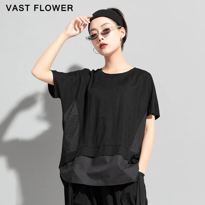 Women Black Irregular Patchwork Split Hollow Out T-Shirt New Short Sleeve Loose Casual Tee Shirt Femme Tops Fashion Summer 2022
Women Black Irregular Patchwork Split Hollow Out T-Shirt New Short Sleeve Loose Casual Tee Shirt Femme Tops Fashion Summer 2022