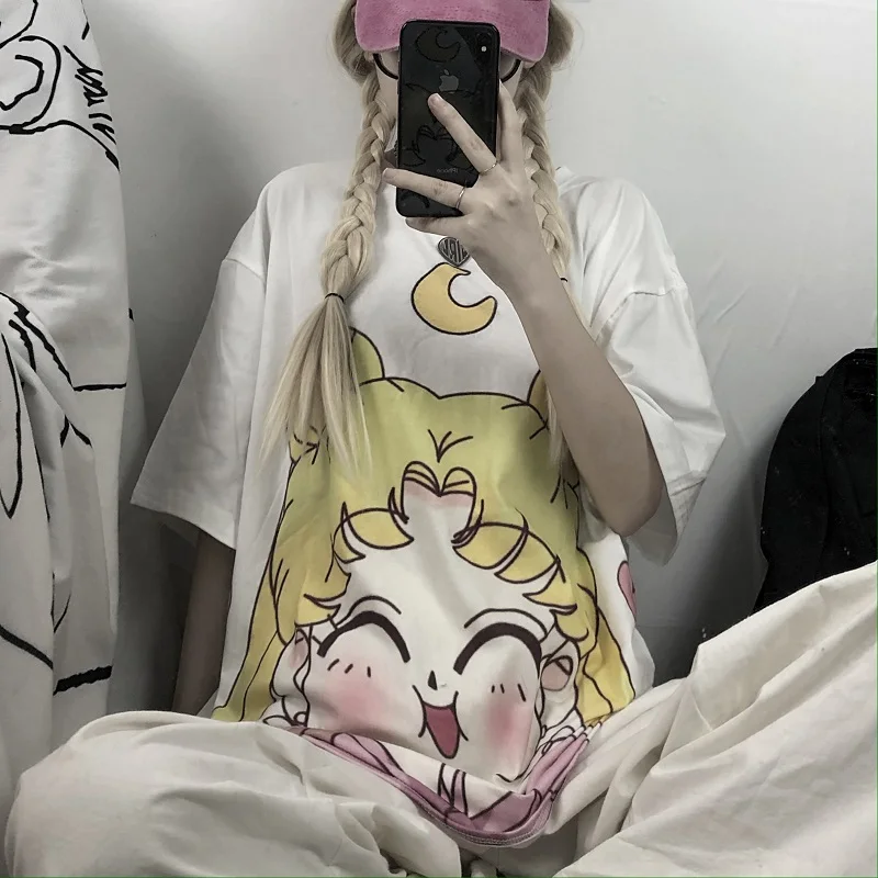 Sailor Moon Camisetas Verano Mujer T Shirt  Harajuku Female Cartoon T-shirt Fashion Tshirt Tee Shirt Tops Students Clothing