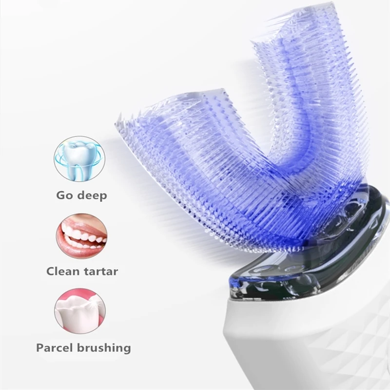 360 Degrees Intelligent Automatic Sonic Electric Silicon Toothbrush U Shape USB Charging 3 Modes Tooth Whitening Blue Light
360 Degrees Intelligent Automatic Sonic Electric Silicon Toothbrush U Shape USB Charging 3 Modes Tooth Whitening Blue Light