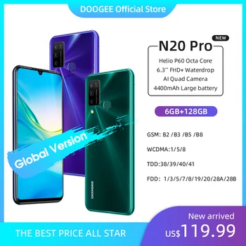 

DOOGEE N20 Pro Quad Camera Mobile Phones Helio P60 Octa Core 6GB RAM 128GB ROM Global Version 6.3" FHD+ Android 10 OS Smartphone