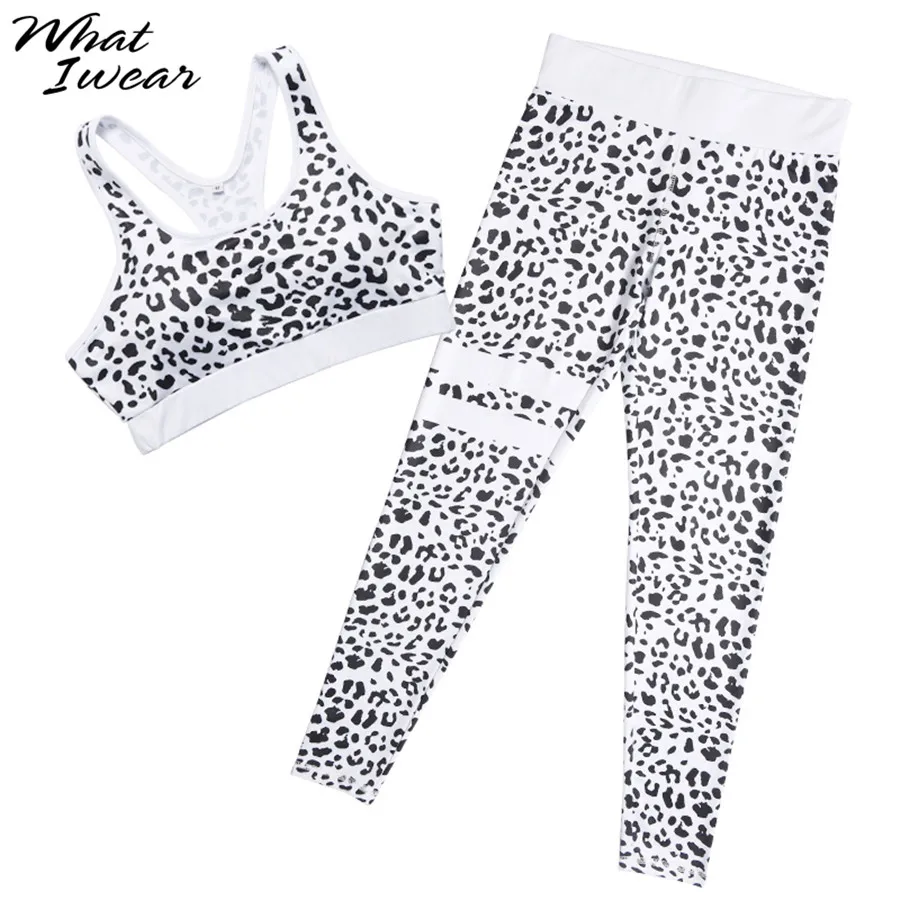 Women summer sets 2 pieces leopard print hot selling sporting suits sportwear stretched crop top high waitst leggings