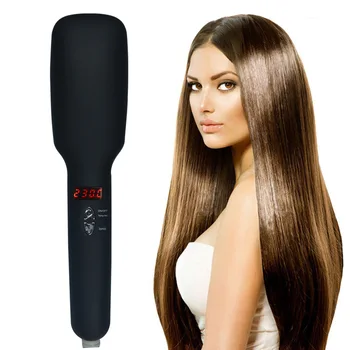 

PTC Heating Technology Black 2 IN 1 Ionic Hair Straightener Brush 100-240V 30W with LCD Display 5 Heating Systems US Plug