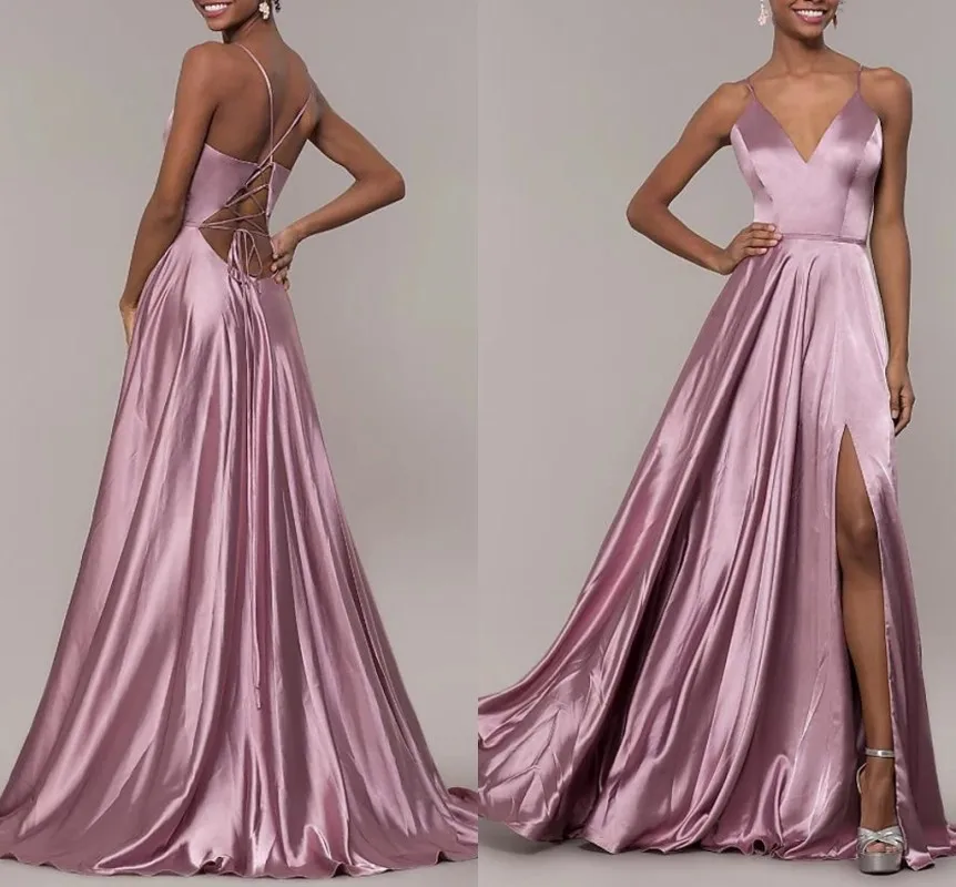 Bean Pink Spaghetti Strap Evening Formal Dresses V Neck Sleeveless Open Back Split Front Prom Party Gown Vestidos De Noche
Bean Pink Spaghetti Strap Evening Formal Dresses V Neck Sleeveless Open Back Split Front Prom Party Gown Vestidos De Noche